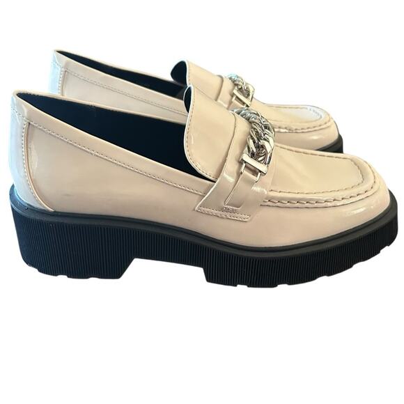 Aqua Blake Patent Square Toe Penny Loafer Chain Detail Platform Lug Sole NEW 9.5 - Picture 2 of 11